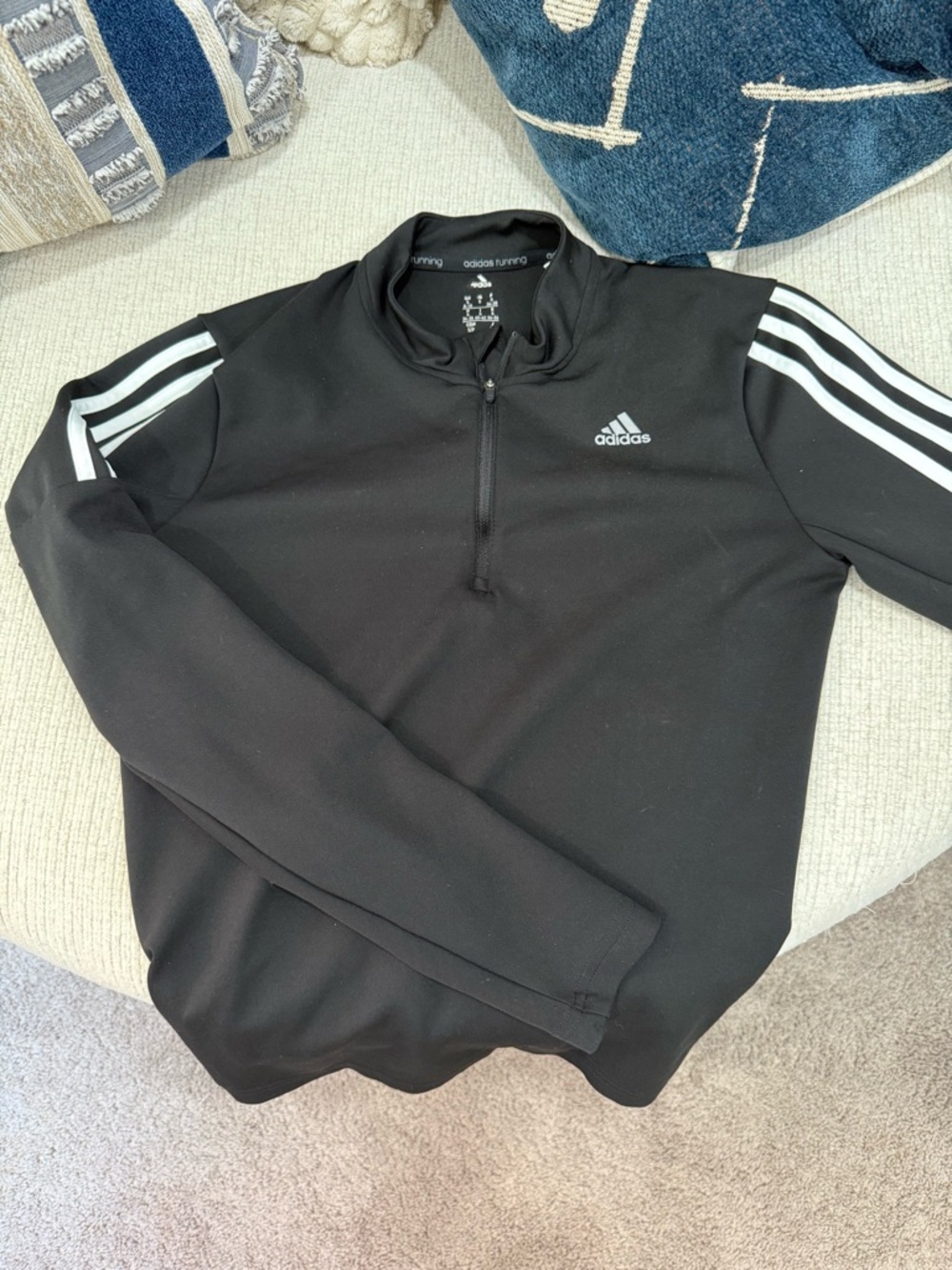 adidas Black Zip-Front Training Top with White Logo